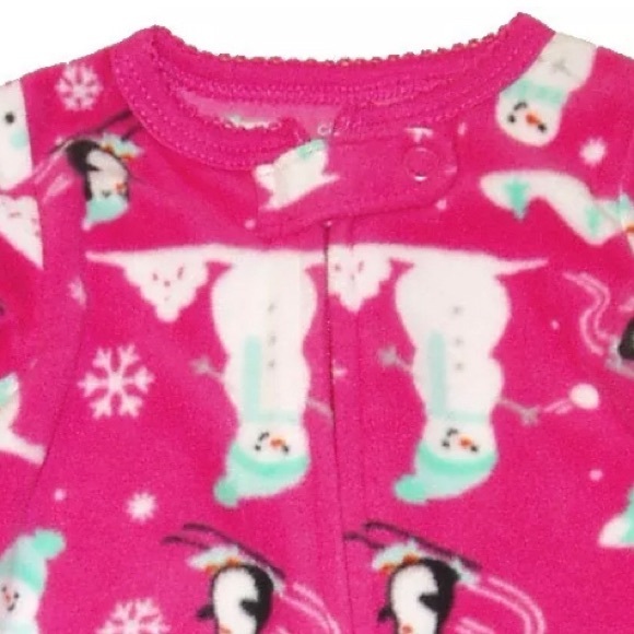 Girls Snowman Warm Outfit Zip Up Sleep Play Footie Jammie Sleeper Pajamas 3M - Picture 4 of 5